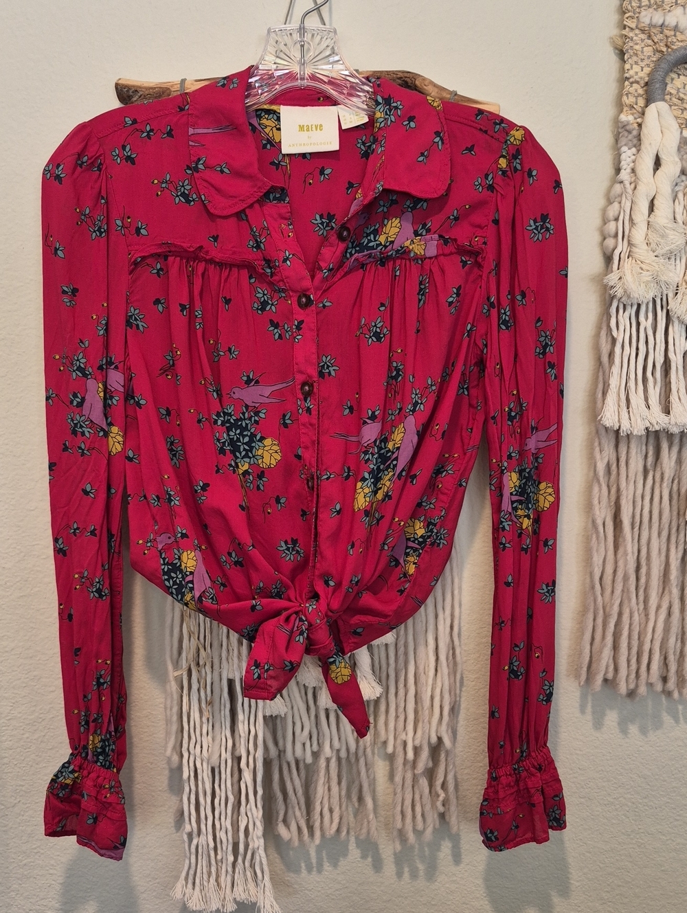 Anthropologie Maeve Fredericka Button Front Long Sleeve Floral Blouse, Size 0